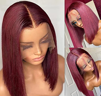 Perruque Bob Lisse en Gros, 100% Cheveux Humains Vierges Brésiliens Péruviens Indiens, Perruque en Dentelle HD pour Femmes Noires