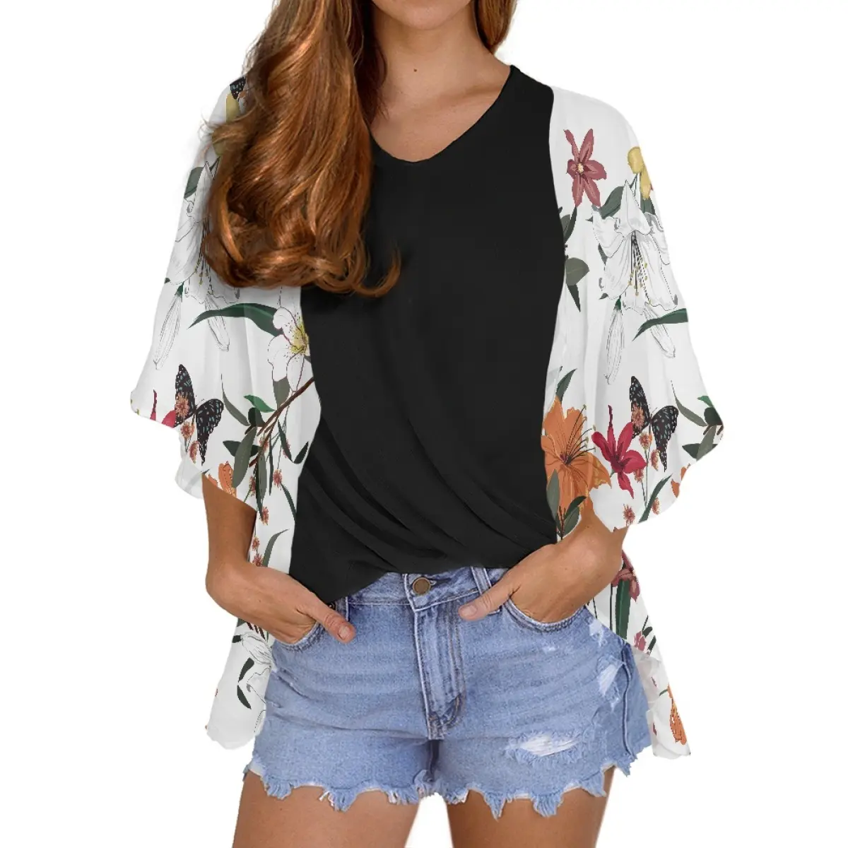 Wholesale Comfortable Women Chiffon Long Sleeve Blouse And Tops Casual Women Floral Cardigan Clothing