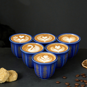 Nuove Tazze da Caffè in Ceramica Porcellana Ottagonali Nere Blu Dorate Decorative di Lusso da 100ml per Casa Hotel Caffè - Product Image 4