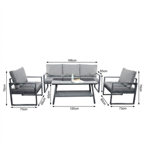 Ensemble <span class=keywords><strong>de</strong></span> canapés d'extérieur modernes en aluminium 4 pièces avec coussins épais <span class=keywords><strong>de</strong></span> 8 cm en mousse 22D, revêtement poudré antirouille pour salle à manger, <span class=keywords><strong>jardin</strong></span>, villa et terrasse - Product Image 6