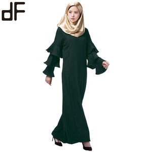 OEM abito musulmano verde lungo Maxi Burka Abaya <span class=keywords><strong>3</strong></span> strati stile torta tromba maniche lunghe autunno primavera conforme reso indonesiano - Product Image 4