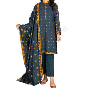 Conjunto de Salwar Kameez Moderno y Casual para Mujer, Primavera, Cuello Redondo, Satén Transpirable, Lavable, Antiarrugas, con Hermosos Estampados - Product Image 3