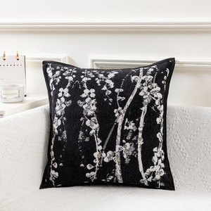 Sarung Bantal Hias Jacquard Farmhouse Oblong Rectangle Chenille Motif Bunga - Product Image 3