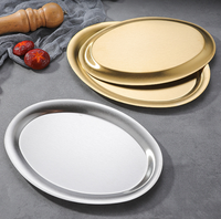 Plateau ovale en acier inoxydable personnalisé, plateau de service en métal, plat ovale pour dessert, steak, restaurant, hôtel, buffet, traiteur, café