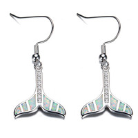 Boucles d'oreilles queue de baleine en argent sterling 925 massif avec opale blanche, bijoux en argent