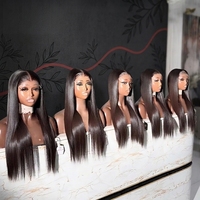 Peluca de Cabello Humano Liso Natural Brasileño, Peluca Frontal de Encaje HD 13x4 Pre-Pluck, Peluca de Cabello Humano Natural Camboyano para Mujeres Negras