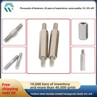 In-stock Carbon Steel Double-ended Hex Studs Nickel-plated M3/M4 Hex Threaded Rods Connecting Rods Support Spacers