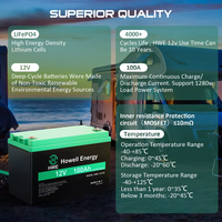 Batterie Lifepo4 HWE personnalisée à cycle de vie long, rechargeable, 12,8 V, 20 Ah, 50 Ah, 100 Ah, 5 kWh, empilable, IP65, tout-en-un, hors réseau, HW-4F100