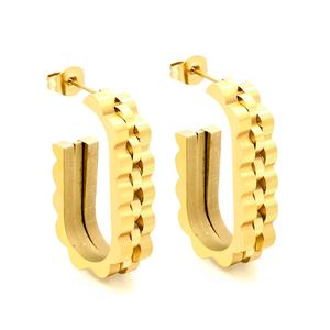Pendientes Geométricos con Textura, Joyería de Moda Minimalista, Acero Inoxidable, Chapado en Oro de 18k, Pendientes de Aro Ondulados de Tres Capas para Mujer - Product Image 3