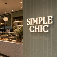 Lettres lumineuses LED 3D personnalisées en acrylique blanc chaud et acier inoxydable pour affichage mural publicitaire de salons de thé, boulangeries et entreprises
