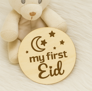 2025 Decoration My Baby Milestone Photoshoot Prop Ramadan <b>Wood</b> Engraved First Eid <b>Plaque</b> - Product Image 3