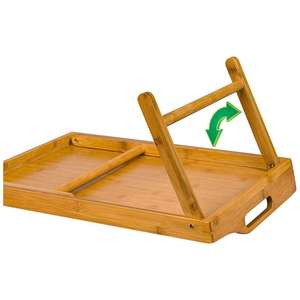 <span class=keywords><strong>Plateau</strong></span> de petit déjeuner en bambou massif naturel Table de lit pliante Plateaux de service portables avec support pour téléphone et tablette - Product Image 6