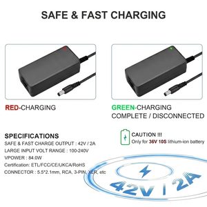Chargeur de batterie au lithium 42V 2A pour Razor Scooter <span class=keywords><strong>Pocket</strong></span> Mod Dirt Quad Sports CC CV, mode de charge 10S 36V Li-ion - Product Image 2