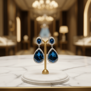 Pendientes de lujo para mujer, de plata 925, chapados en rodio, con cristal azul en forma de lágrima y engaste de bisel, para joyería de boda. - Product Image 2