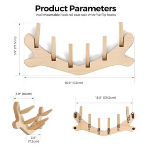 Perchero de pared de madera con diseño de asta de ciervo, estante de almacenamiento decorativo de madera maciza para sala de estar y dormitorio - Product Image 5