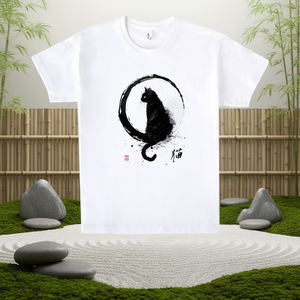 T-shirt Cat Ink bianca unisex per adulti taglia media dal design artistico - Product Image 3