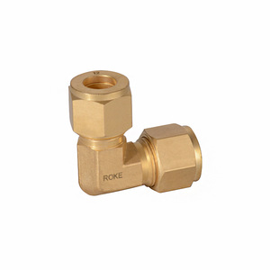 ROKE Brass Double <b>Clamp</b> <b>Right</b> <b>Angle</b> Connector For Imperial Tubing Hydraulic Pipe Fittings - Product Image 1