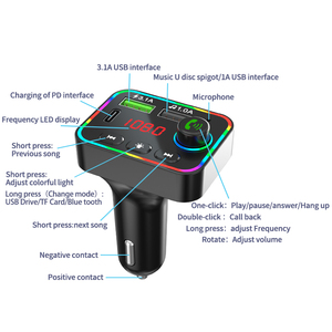 Nouveau transmetteur FM F4 avec Bluetooth, chargeur rapide double USB 3.1A pour voiture, kit mains libres, lecture de musique via carte TF, clé USB et AUX, chargeur Type-C - Product Image 3
