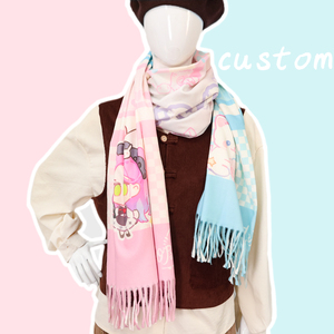 Écharpe longue en cachemire synthétique à deux couleurs, personnalisée avec un motif de dessin animé, pour étudiantes, femmes, adultes, cadeaux en gros, style kawaii et mélodie - Product Image 4