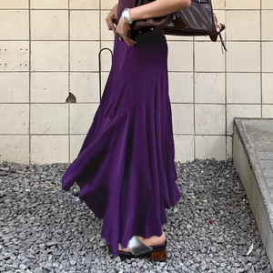 Jupe sirène mi-longue sexy violette taille haute pour femme, drapée asymétrique coupe trapèze, idéale pour les vacances - Product Image 4