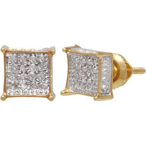 Boucles d'oreilles carrées en diamant Ornaatis, or jaune 10 carats, coupe ronde 6 mm, fermeture à vis, pour femme, à porter au quotidien - Product Image 1