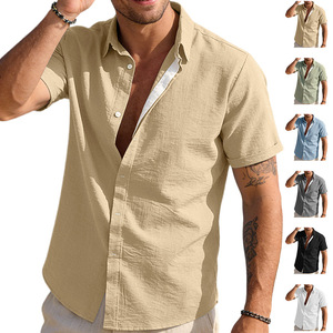 <span class=keywords><strong>Camicia</strong></span> da <span class=keywords><strong>uomo</strong></span> casual versatile con colletto ampio, in <span class=keywords><strong>misto</strong></span> cotone e <span class=keywords><strong>lino</strong></span>, tinta unita, stile europeo e americano, personalizzabile. - Product Image 1