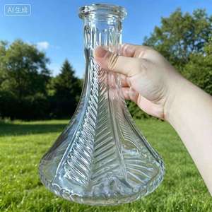 Vase à chicha en verre transparent, base de narguilé, carafe gaufrée de type droit, accessoire pour fumeurs - Product Image 4