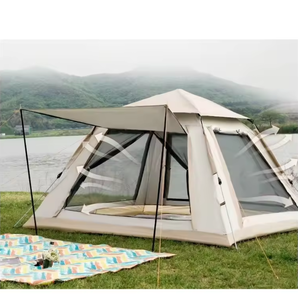 Carpa de Camping Verde para 4-6 Personas, Plegable y Portátil, con Ribete Naranja y Puerta de Malla - Product Image 3