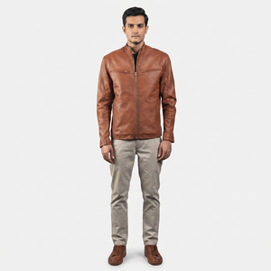Finer Threads Stylish <b>Men's</b> Leather <b>Jacket</b> Full Zip Front Closure Stand Collar High Street Fashion Breathable Durable Autumn - Product Image 1