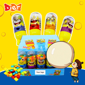 Candy grosir Custom Label pribadi plastik kuning karakter kartun berbentuk anak permen mainan Jar dengan Mini gelembung permen karet OEM - Product Image 2
