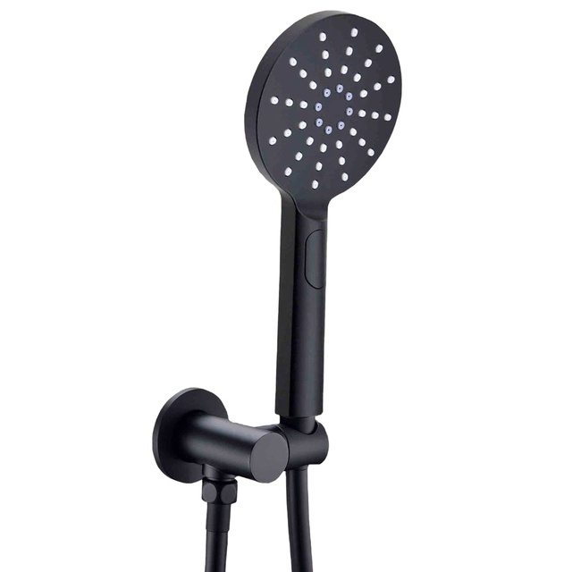 Black ABS Shower Head Round 3 Functions Massage WELS Watermark Handheld Shower With Swivel Holder Connector