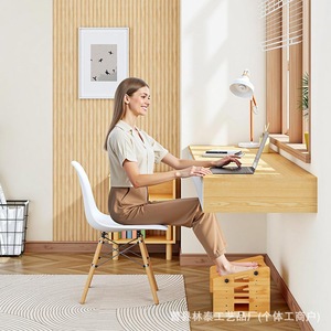 <b>Adjustable</b> Bamboo Wooden <b>Footstool</b> Natural Color Trapezoid Shape For Office Home Use Solid Wood Freestanding - Product Image 3
