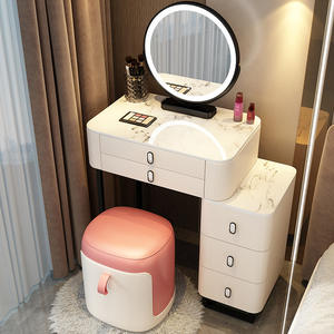 Table <span class=keywords><strong>de</strong></span> maquillage moderne avec tiroirs multi-rangements et miroir LED, meubles <span class=keywords><strong>de</strong></span> chambre à coucher - Product Image 3