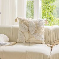 Housse de coussin décorative en velours de coton faite à la main, motif feuille rétro, écologique, amovible et lavable, pour canapé et lit de salon