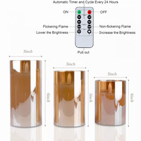 Prêt à expédier : Lot de 3 bougies LED en verre à piles avec télécommande, minuterie, variateur d'intensité et effet de flamme vacillante, avec cire véritable, pour mariage et maison