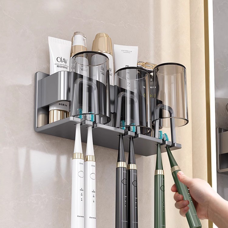 Porte-gobelet gris anthracite à 3 compartiments avec gobelet - amovible