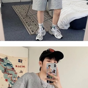 Men's Summer Fashionable Casual <b>Waffle</b> Print Short-Sleeved T-<b>Shirt</b> Set Breathable and Comfortable Knitted Outfit for Youth - Product Image 4