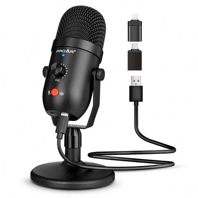 PROAR S-970B RGB Desktop USB Microphone Condenser Studio Recording Gamer Noise Cancelling Metal High Fidelity Smart Phones