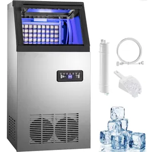 Commercial Ice Maker 40kg/24H Ice Maker Machine Stainless Steel Automatic Ice Machine with Scoop Connection Hoses