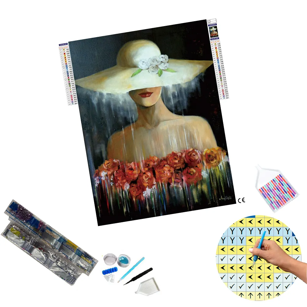 M-162 elmas sanat boyama sıcak kızlar fotoğraf modelleri elmas boyama kiti kız şapka ile resim elmas boyama