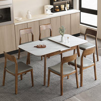 Nordischer Holz-Esstisch mit Quarzstein-Platte, Ausziehbar und Maßgefertigt; Modernes Minimalistisches Rechteckiges Klappbares Ausziehbares Esszimmer-Set für