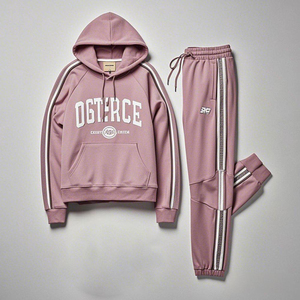 Ensemble de survêtement pour femmes de haute qualité, personnalisé avec logo imprimé, coupe-vent, hiver, grande taille, 100% coton, sweat-shirts et pantalons de sport - Product Image 1