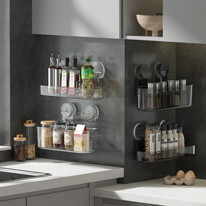 Étagère de rangement murale pour salle de bain à ventouse, ovale, transparente, grise, durable, installation sans perçage - Product Image 2