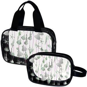 Bolsa de Maquillaje Transparente Impermeable de PVC Personalizada para Mujer, Diseño de Concha de Mar con Estampado Hebreo, Impresión Bajo Demanda, Juego de 2 Piezas - Product Image 3