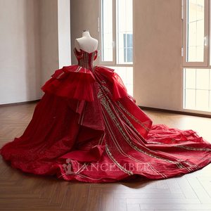 Rsm261094 Impresionante Vestido de Quinceañera Rojo con Corsé de Cuentas y Escote Corazón, para Fiesta de 16 Años, Jancember - Product Image 3