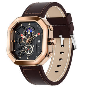 LIGE LG8966 – montre à quartz élégante et personnalisée pour hommes, bracelet en cuir véritable, 3 cadrans, <span class=keywords><strong>calendrier</strong></span>, phase de <span class=keywords><strong>lune</strong></span>, business - Product Image 1
