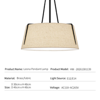 Suspension vintage style ferme, en laiton noir, avec abat-jour en tissu beige, à LED, avec cordon de suspension
