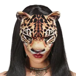 Masker macan tutul pesta Halloween Anak Dewasa menakutkan gaun mewah karnaval Halloween topeng binatang realistis pesta Cosplay