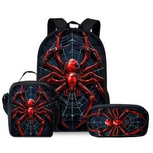 Spider Three Piece <strong>Backpack</strong> Set for Boy and Girls Best Gifts 3D <strong>Cartoon</strong> School <strong>Backpack</strong> for Children - Product Image 1