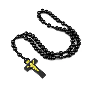 Rosario Barato con Cruz de Jesús, Cuentas de Madera de Colores, Joyería Religiosa Católica, Rosario Misionero Hecho a Mano con Cuerda Anudada, Venta al por Mayor - Product Image 6